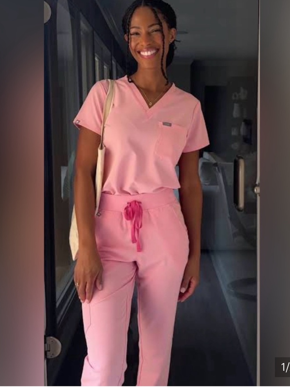 Figs Women's Light Pink Scrub Set - V-Neck Top & Drawstring Pants